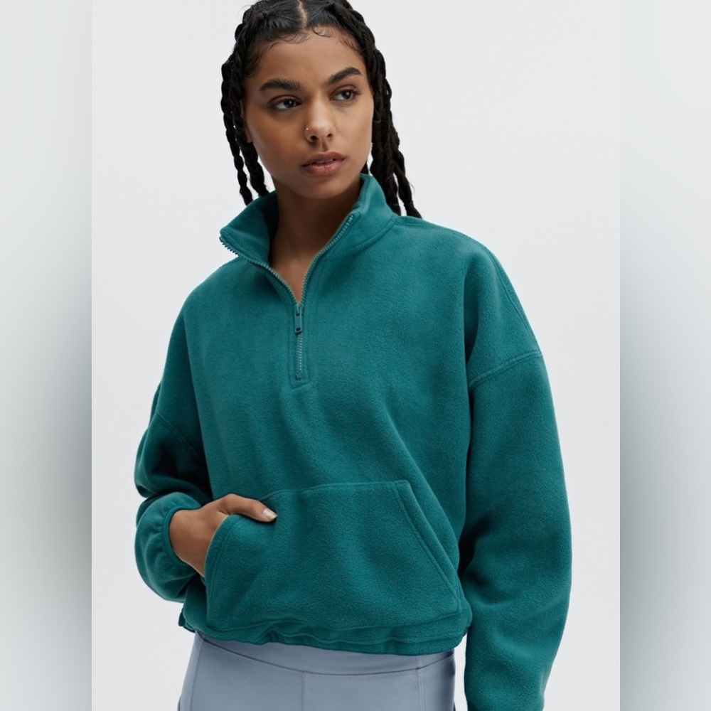 Fabletics Rayne Polar Fleece green teddy sweater half zip XL